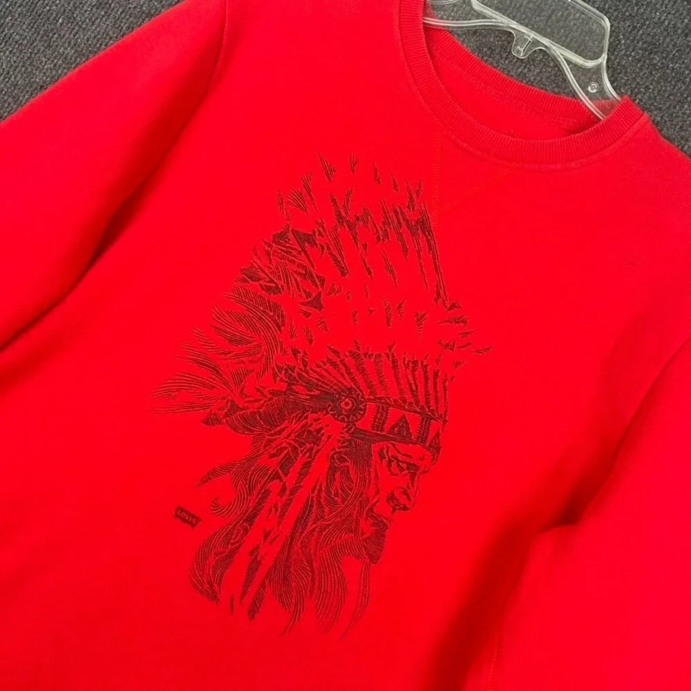 LEVI'S Vintage Indian Sweatshirt Indigenous Chief Red W/blk GraphicLong Sleeve
